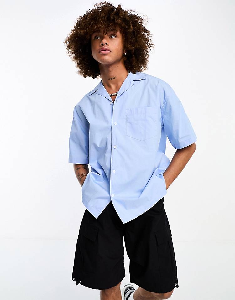 COLLUSION boxy revere shirt in blue